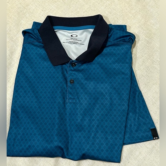 Oakley Polo Shirt Patterned Polo Blue with Black Collar Mens XXL - Picture 8 of 9